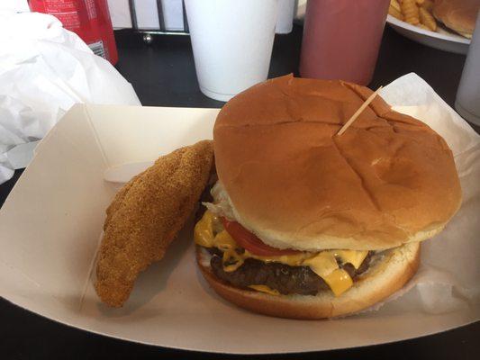 Cheeseburger and fish fillet