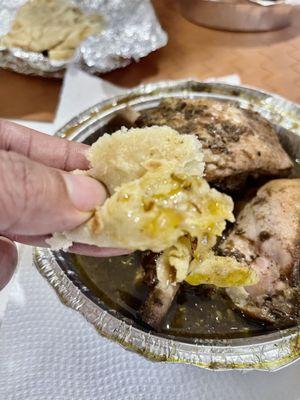 Roti dipped in jerk gravy Amazing wow