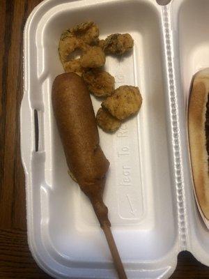 Corn dog and fried pickles