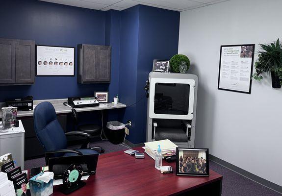 Hearing exam room where hearing tests are done.