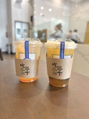 Sparkling Orange with Konjac Jelly (new drink) and Osmanthus Oolong Tea with Mango and Grass Jelly