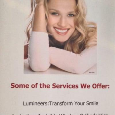 Few of the Services we offer.  Call for Complimentary Consultation . Smile!! It is contagious.