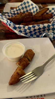 Deep fried pickles with homemade ranch dressing