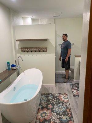 Separated Shower and Bath, new flooring and two new sinks installed during Bathroom Remodel