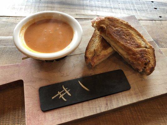 croque monsieur with cup of soup