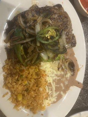 Carne Asada (cooked with onions and jalapeños) very tasty. $16.99