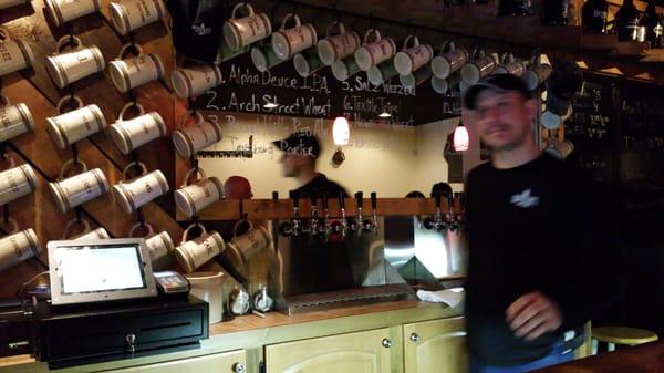 Owner/brewer in the pic.   Great place.  Food and beer.