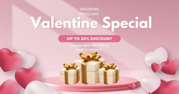 Valentines Special - Book today. Accepting up to 6 months in advance. Last minute bookings option available