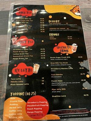 Drinks/Boba Menu