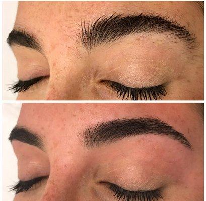 Before and after brow sugaring.