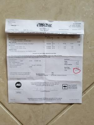 Tire Plus invoice - $82.96