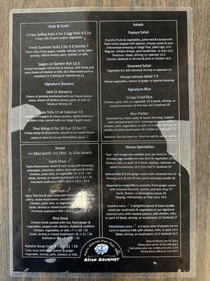 Front of dining menu shows cash discount