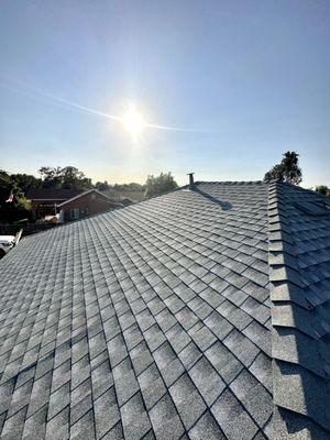 Brand new shingle roof in color Stone Gray.