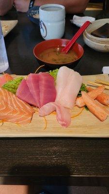 Sashimi lunch special with miso soup,  the salad is already in my belly.