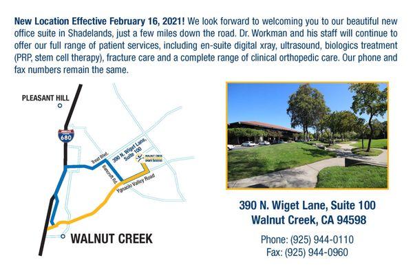 NEW office Location, Effect 2/16/21