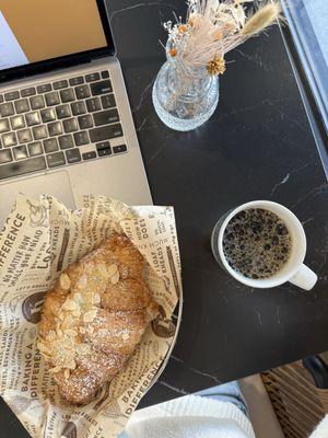 Almond croissant and drip coffee