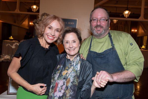 Catering a KQED event. Founder Jacqueline Burns (left) and Chef Jonathan Veeneker (right) with legendary chef and restaurateur Alice Waters!