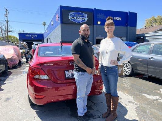 Johnny and I in front of my beautiful newly renovated car. Great job On Point Collision!