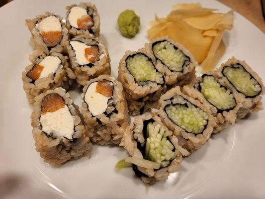 Smoked salmon & cream cheese roll & kappa roll  w/brown rice