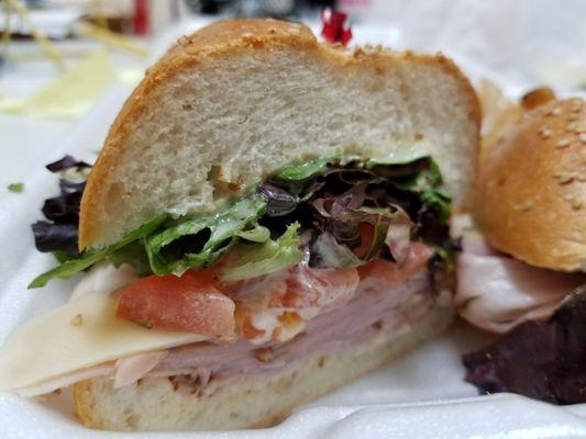 The Little Anthony: baked Virginia ham, Swiss cheese, vine ripe tomato and baby greens with honey mustard