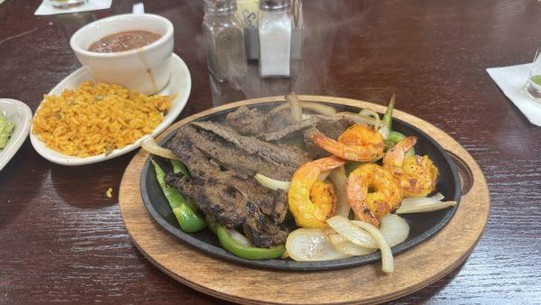 Steak and shrimp fajitas