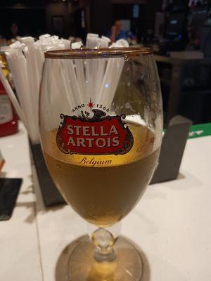 A nice cold Stella Artois in a proper chalice.