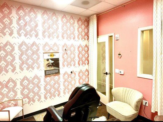 What a nice accent wall! Esthetician spa suite...