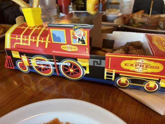 Kids fried chicken in this cute train!