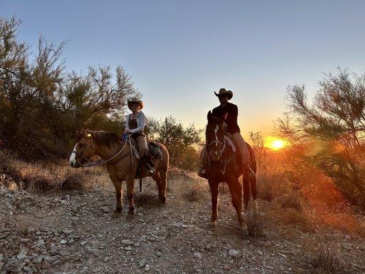 Sunset ride with horses Jackson (left) and rocket (right)