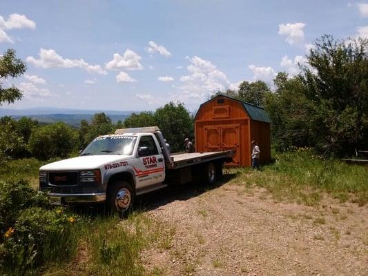 Shed delivery on Quaker Mountain North of Hayden, CO