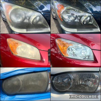 Collage of before and after Headlight Restoration