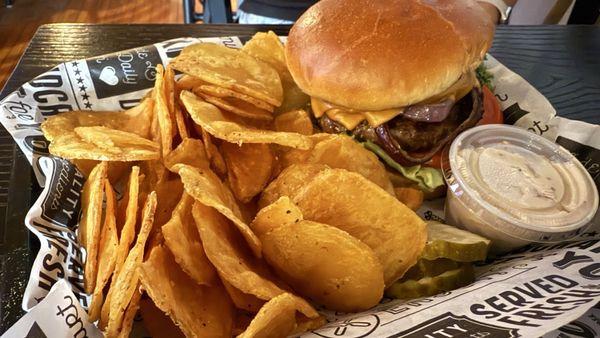 Burger with House Chips and French Onion Dip