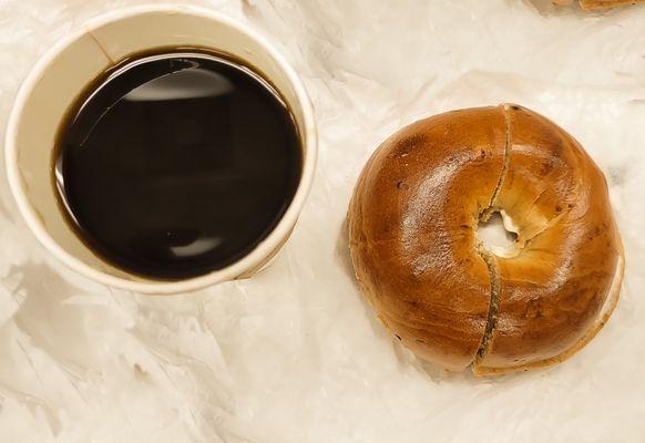 bagel with cream cheese and fresh hot coffee