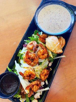 Wild Mushroom soup and Market Salad with Blackened Lime Shrimp