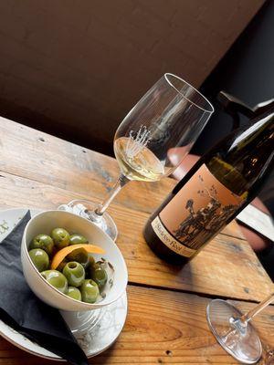 House olives & Skin Fermented Orange wine