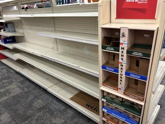 Empty shelves due to theft.