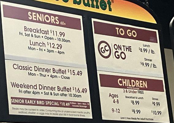 Menu prices