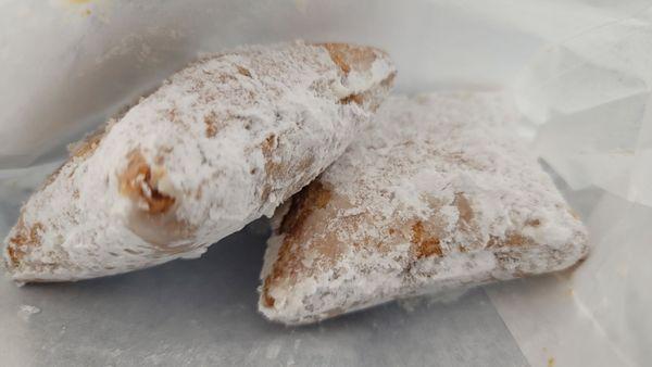 Two of the three beignets (I already ate one). Delicious!