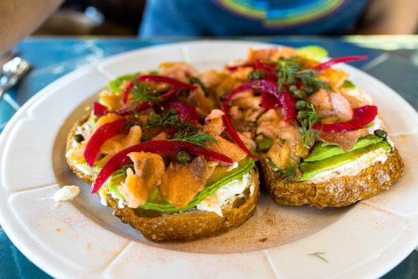 toast with salmon and avocado