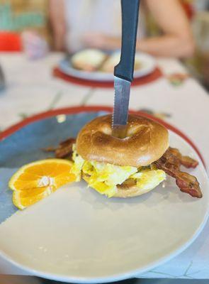 Breakfast sandwich on plain bagel