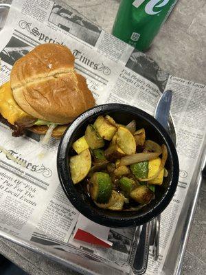 Crispy fish sandwich with grilled vegetables