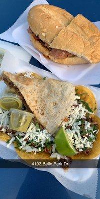 Tacos Roque, Quesadilla, and a Torta