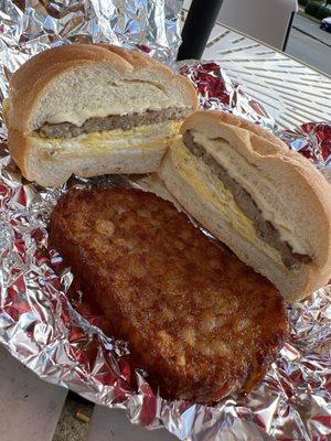 Sausage Egg & Cheese on Kaiser, Hashbrowns