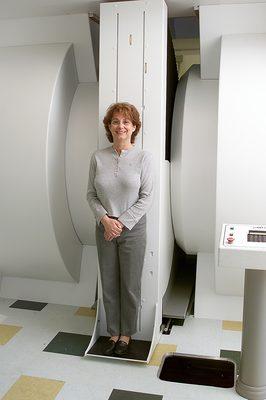 Patient in our Stand-Up/Sit Down MRI