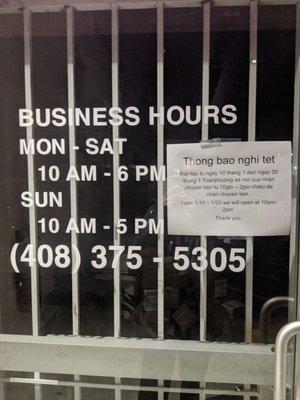 Business hours?