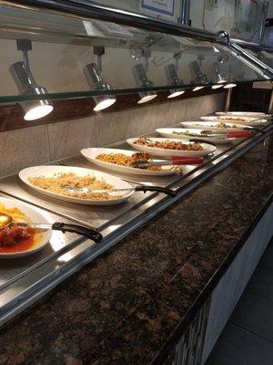 Hot dishes on the buffet.