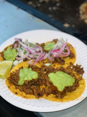 These tacos are to DIE for. Al pastor ALL THE WAY