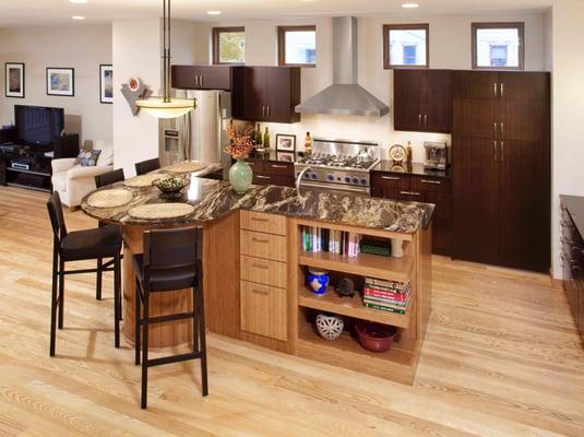 This compact kitchen allows for great flow and becomes the focal point for entertaining.