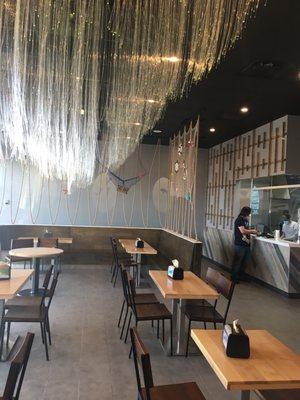 Seating are and order window. Neat fiber optics hanging from the ceiling. They look sort of like jellyfish.