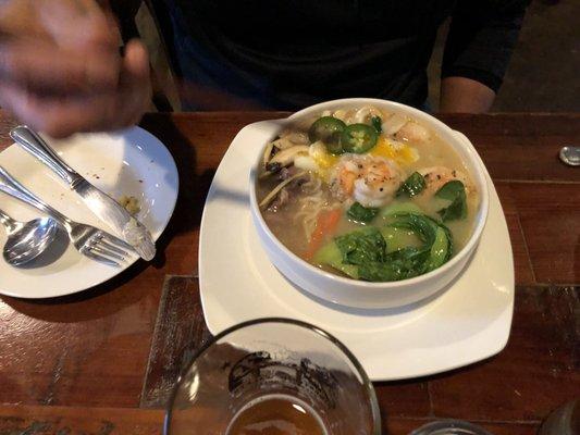 Cup-O-Ramen with shrimp and veggies tossed in